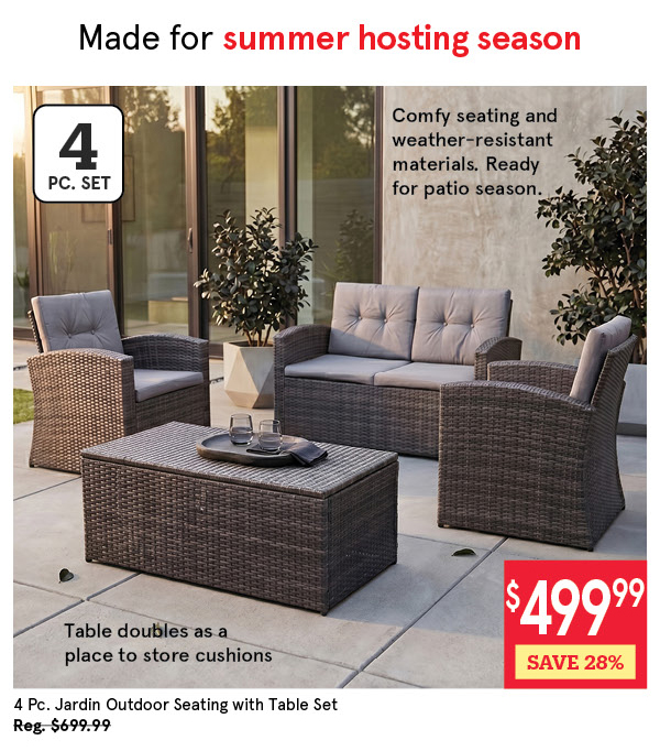 KSP JARDIN OUTDOOR SEATING W/TABLE SET/4 GREY
