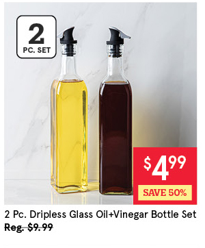 KSP DRIPLESS GLASS OIL+VINEGAR BOTTLE COMBO SET/2 500 ML CLEAR