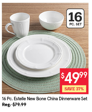 KSP ESTELLE NEW BONE CHINA DINNERWARE SET/16 WHITE