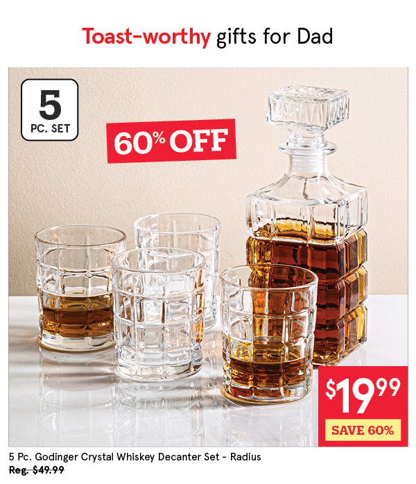 GODINGER CRYSTAL WHISKEY DECANTER COMBO "RADIUS" SET/5 364 ML (X4) / 828 ML CLEAR