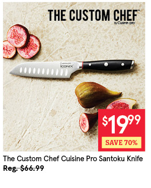 THE CUSTOM CHEF CUISINE::PRO ICONIX SANTOKU KNIFE W/GRANTON EDGE "TRY ME" 5" BLACK