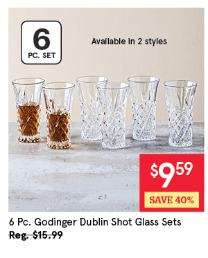 GODINGER DUBLIN CRYSTAL-CUT SHOT GLASS SET/6 59 ML / 2 OZ. CLEAR