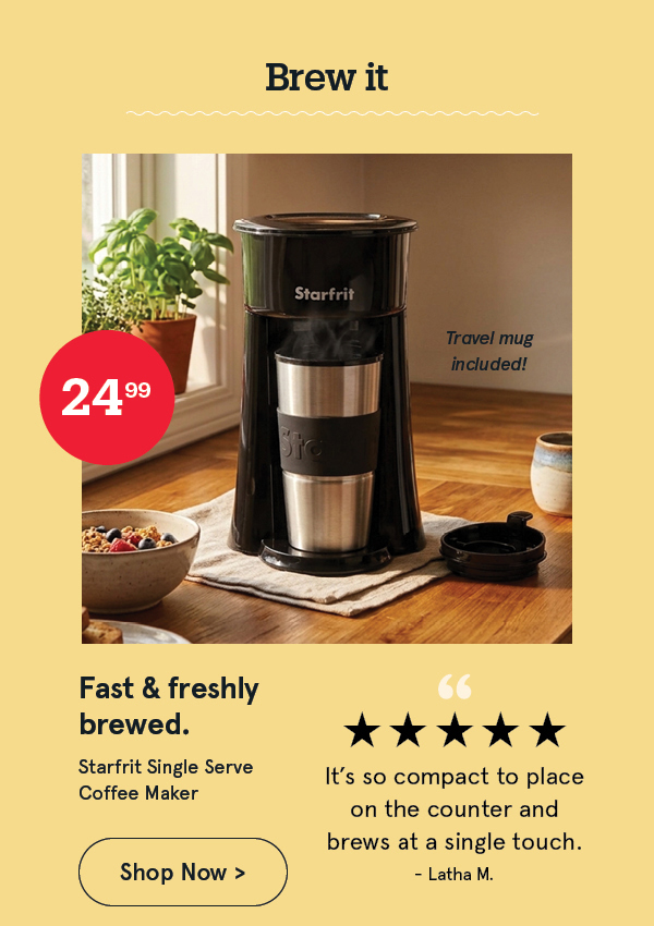Starfrit Single Serve Coffee Maker with Travel Mug