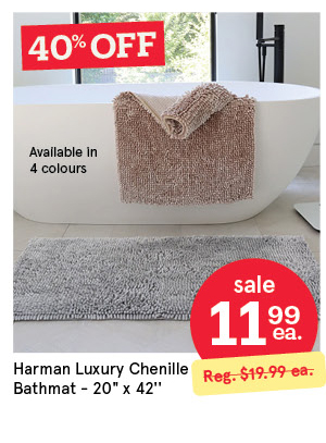 HARMAN LUXURY CHENILLE MICROFIBER BATHMAT 20" X 42" CHAMPAGNE