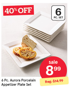 KSP AURORA PORCELAIN APPETIZER PLATE SET/6 13.5 CM SQ. WHITE