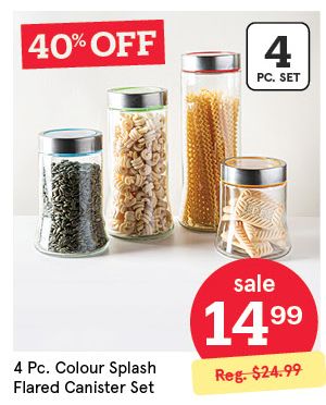 KSP COLOUR SPLASH FLARED CANISTER SET/4 .75 / 1 / 1.5 / 2 L CLEAR