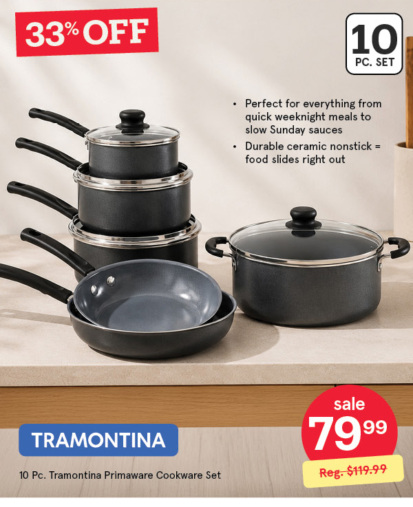 TRAMONTINA PRIMAWARE COOKWARE COMBO SET/10 BLACK/GREY