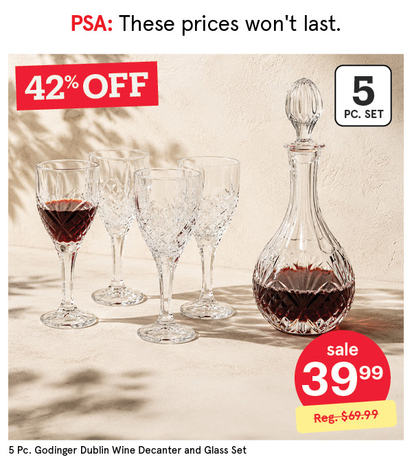 GODINGER DUBLIN CRYSTAL-CUT WINE DECANTER & GLASS SET SET/5 354 ML (X4) / 828 ML CLEAR