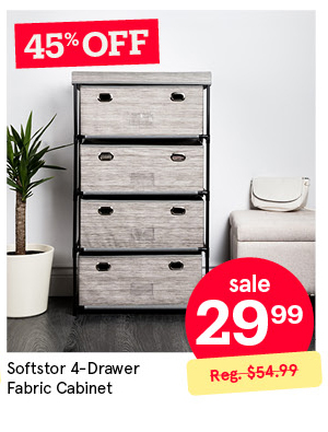 KSP Softstor '4-Drawer' Fabric Cabinet Linen Look (Grey) 55x30x100 cm