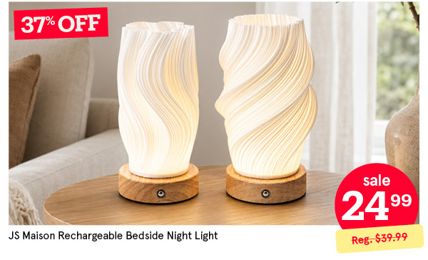 JS MAISON RECHARGEABLE BEDSIDE NIGHT LIGHT "TWIST" 11 CM DIA. X 21.5 CM