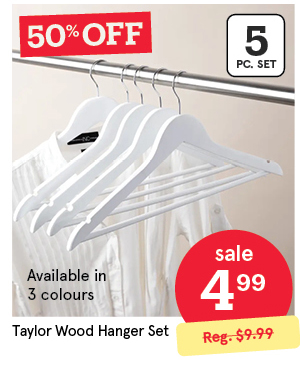 KSP TAYLOR WOOD HANGER SET/5 17.8" X 9" WHITE