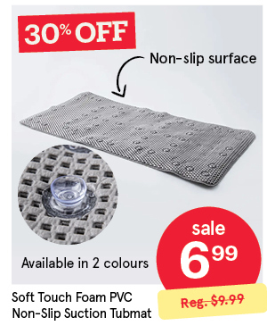KSP SOFT TOUCH FOAM PVC NON-SLIP SUCTION TUBMAT 16.9" X 35.8" GREY