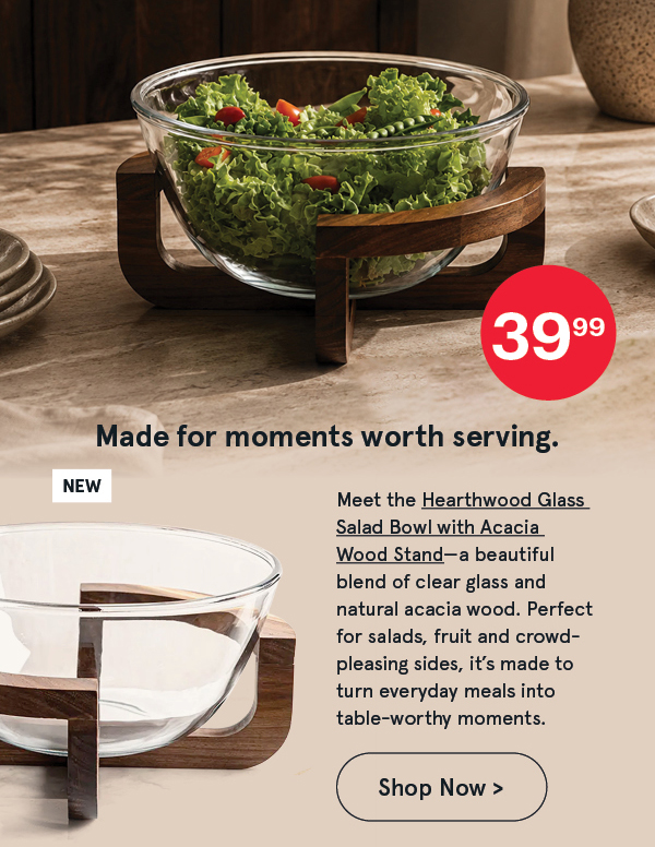 Hearthwood 'Acacia Wood' Glass Salad Bowl with Stand