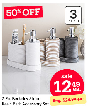 KSP BERKELEY STRIPE RESIN BATH ACCESSORY COMBO SET/3 WHITE