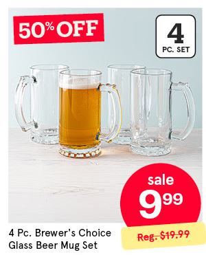 KSP BREWER'S CHOICE GLASS BEER MUG SET/4 480 ML / 16.2 OZ. CLEAR