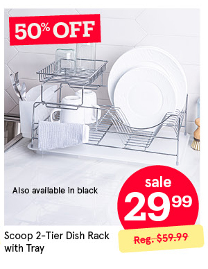 KSP SCOOP DISH RACK W/TRAY 2-TIER 21" X 12" X 11" CHROME/WHITE