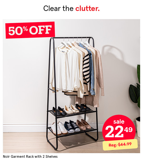 KSP NOIR GARMENT RACK W/2 SHELVES 80CM X 40CM X 150CM BLACK