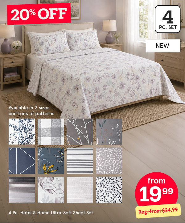 HOTEL & HOME ULTRA-SOFT 100% MICROFIBER SHEET SET/4