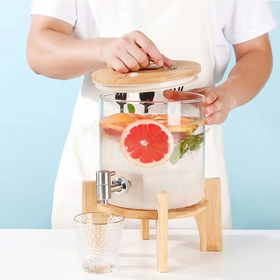 Dispensador de vidrio borosilicato con base de bambú