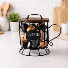 Organizador de Cápsulas de Café con Tapa de Madera