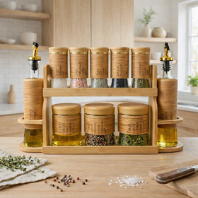 Set Organizador de Especias y Aceites de Bambú