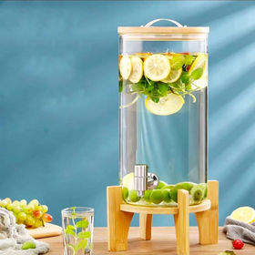 Dispensador de vidrio con base de bambú - 8 litros