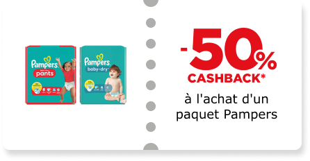 -50% cashback à l'achat d'un paquet Pampers