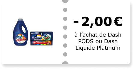 -2,00€ à l’achat de Dash PODS ou Dash Liquide Platinum