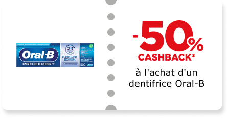 -50% cashback à l'achat d'un dentifrice Oral-B