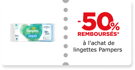 -50% à l'achat de lingettes Pampers