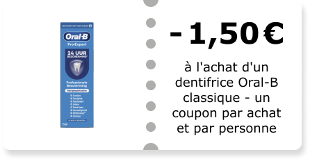 Coupon: -1,50 euros à l'achat d'un dentifrice Oral-B classique