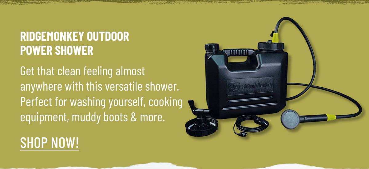 RidgeMonkey Outdoor Power Shower - Full Kit - Shop Now!