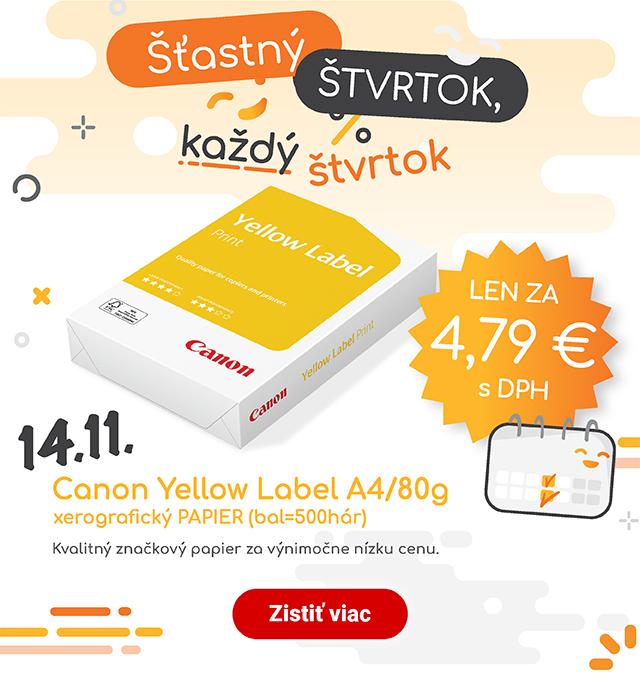 Šťastný štvrtok 14.11.2024 vo FaxCOPY predajniach - Papier za výnimočne nízku cenu 4,79 €