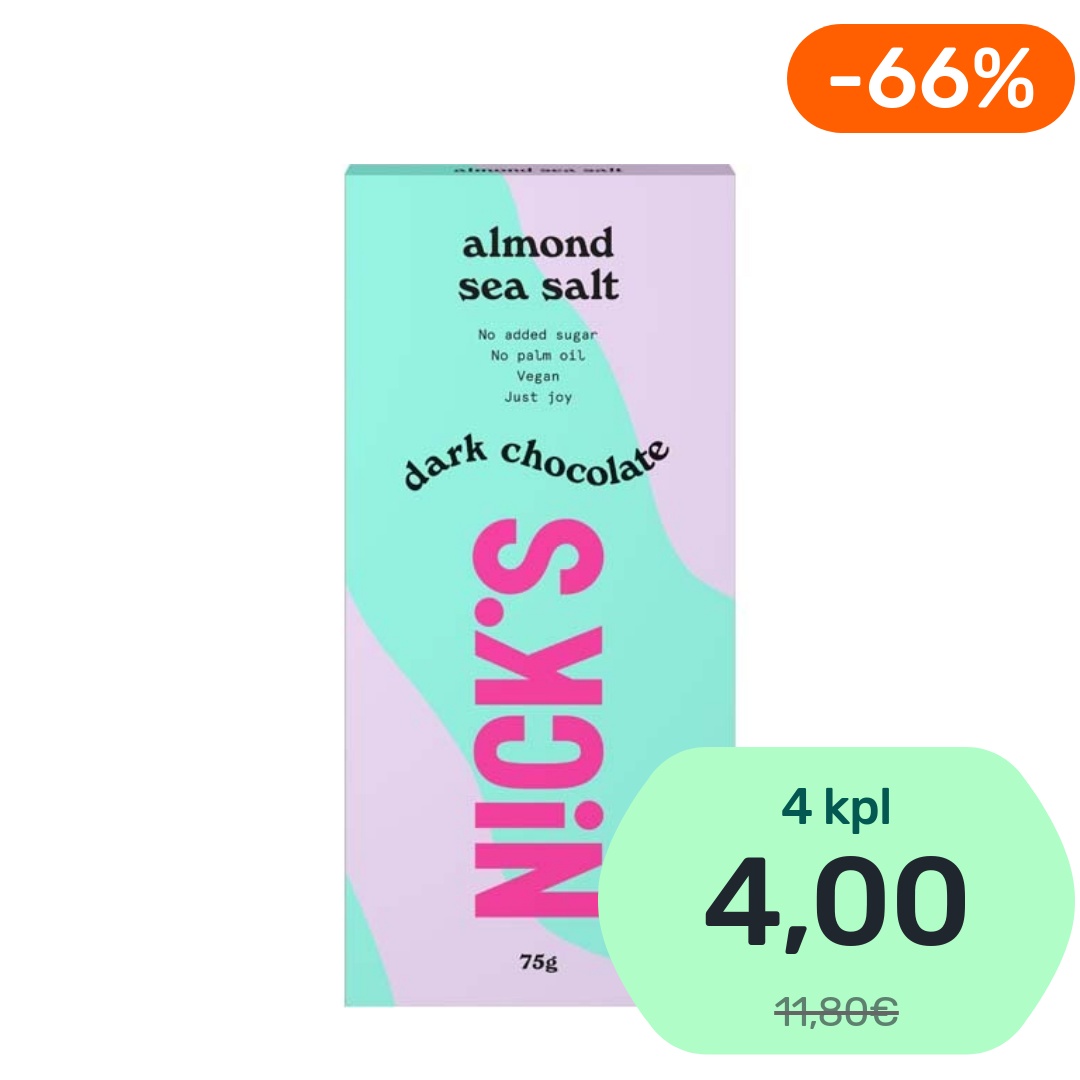 Nick's Dark Chocolate Almond Sea Salt tumma suklaalevy 75g