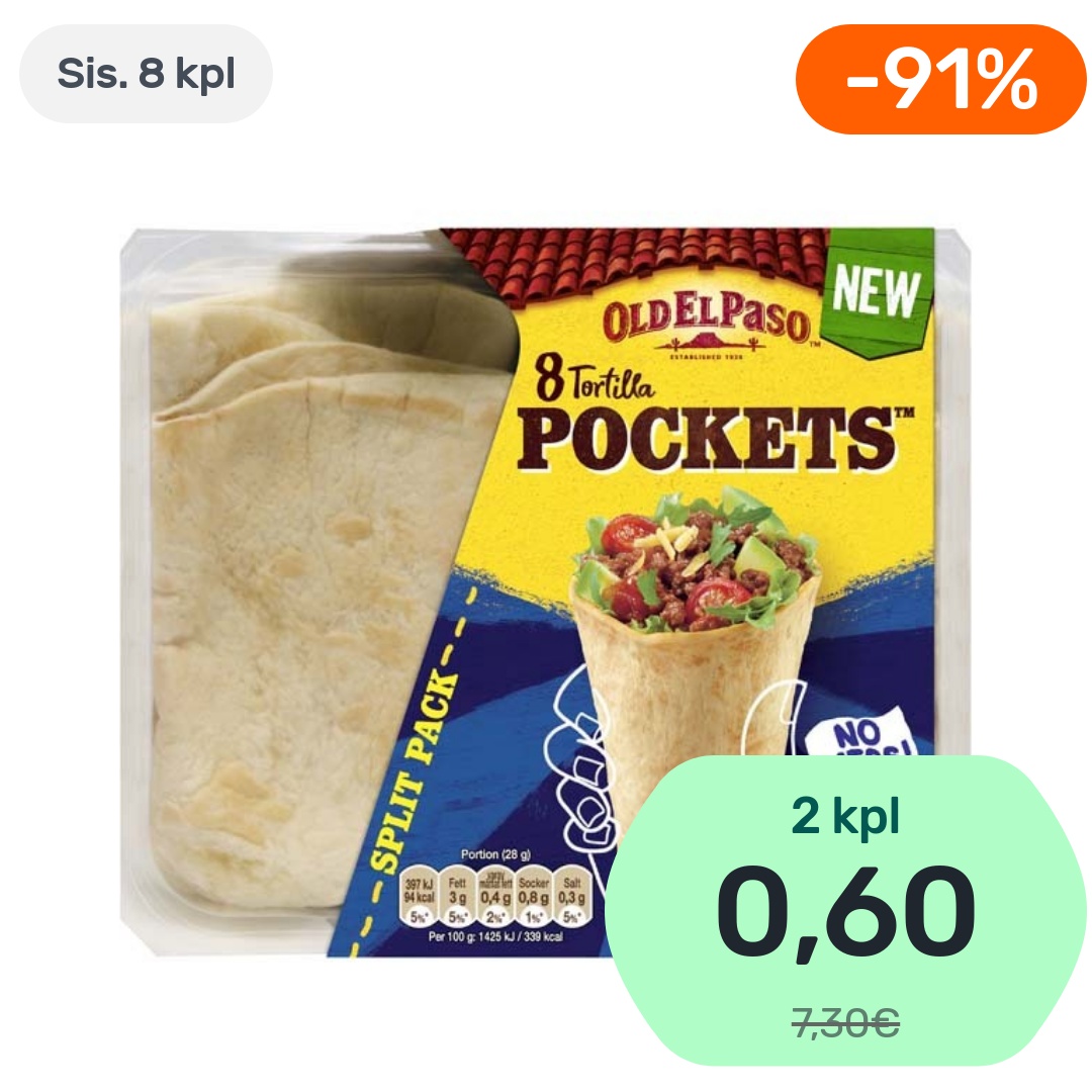 8kpl - Old El Paso Tortilla Pockets vehnätortilla 223g