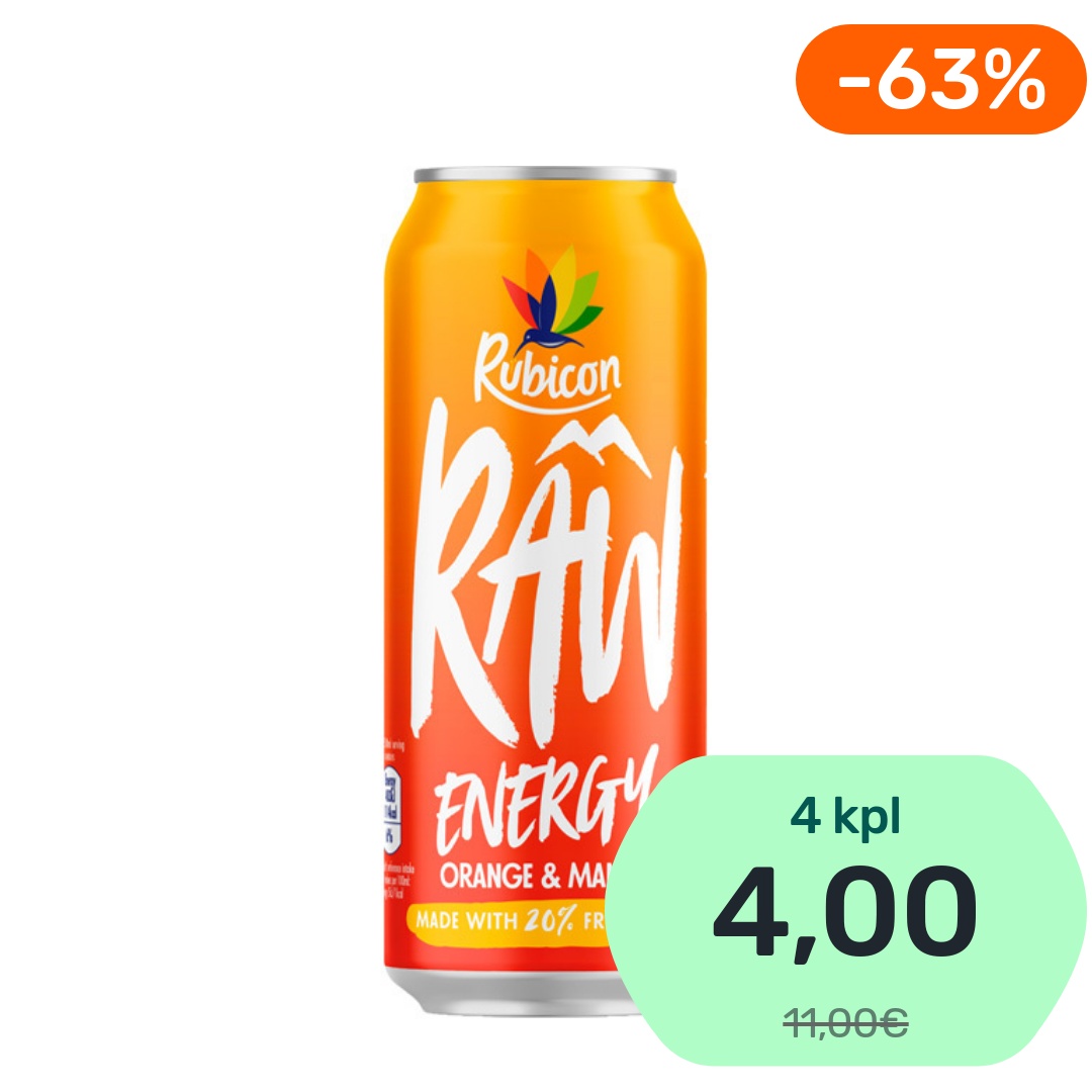 Rubicon RAW Orange & Mango energiajuoma 500ml