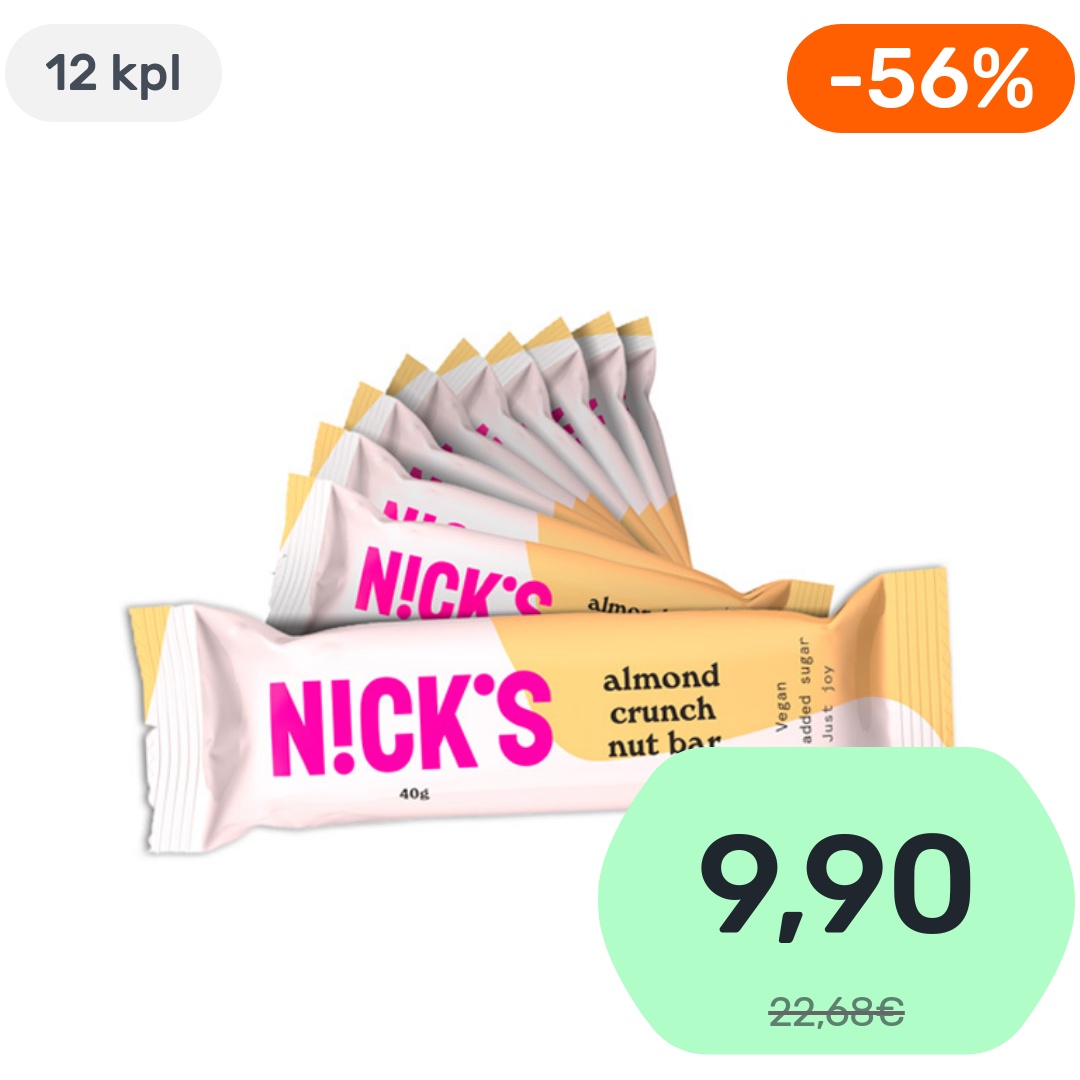 12kpl Nick's Almond Crunch Nut Bar mantelipatukka 40g