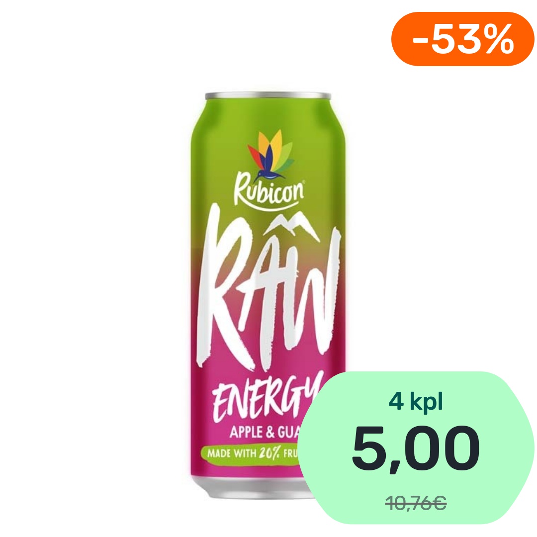 Rubicon Raw Energy Apple & Guava energiajuoma 500ml