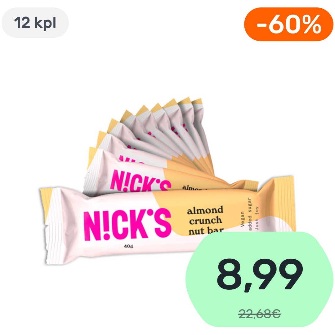 12kpl Nick's Almond Crunch Nut Bar mantelipatukka 40g