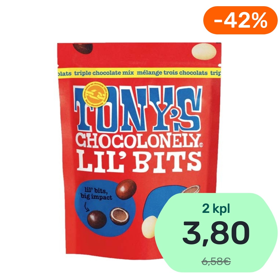 Tony’s Chocolonely Lil’Bits Triple Chocolate Mix suklaamakeinen 120g.