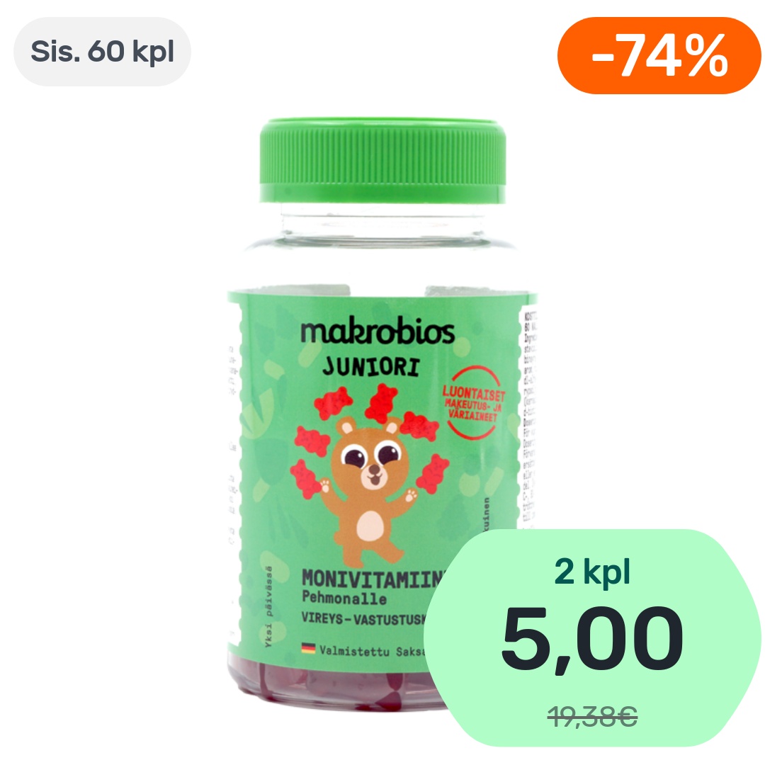 60kpl - Makrobios Juniori Pehmonalle pureskeltava monivitamiinivalmiste 120g