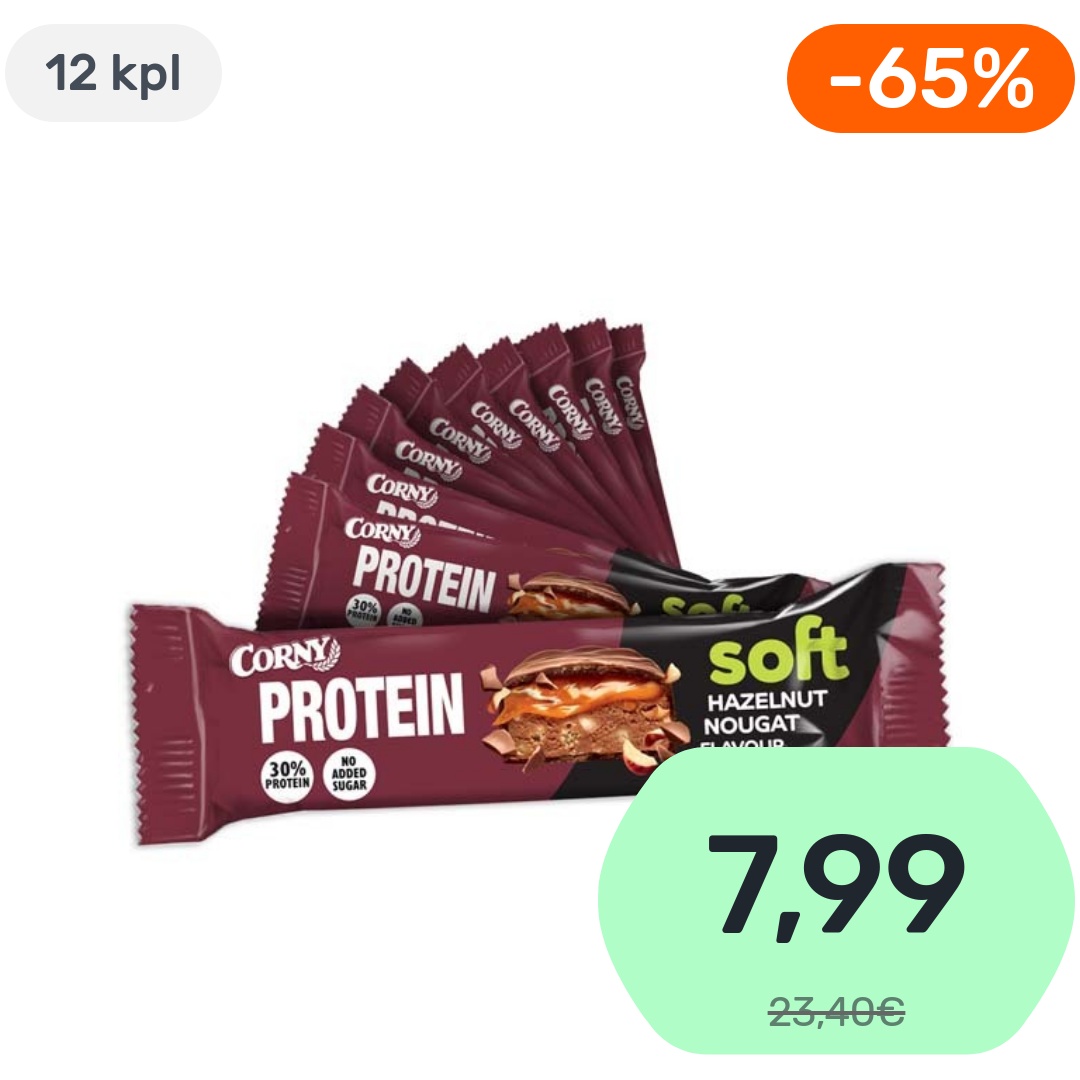 12kpl Corny Soft Protein Hazelnut Nougat proteiinipatukka 45g