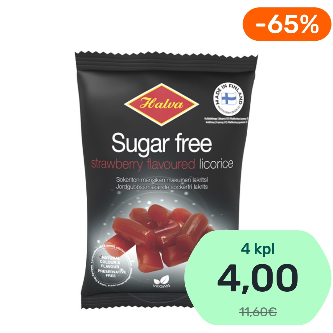 Halva Sugar Free mansikan makuinen lakritsi sokeriton 90g