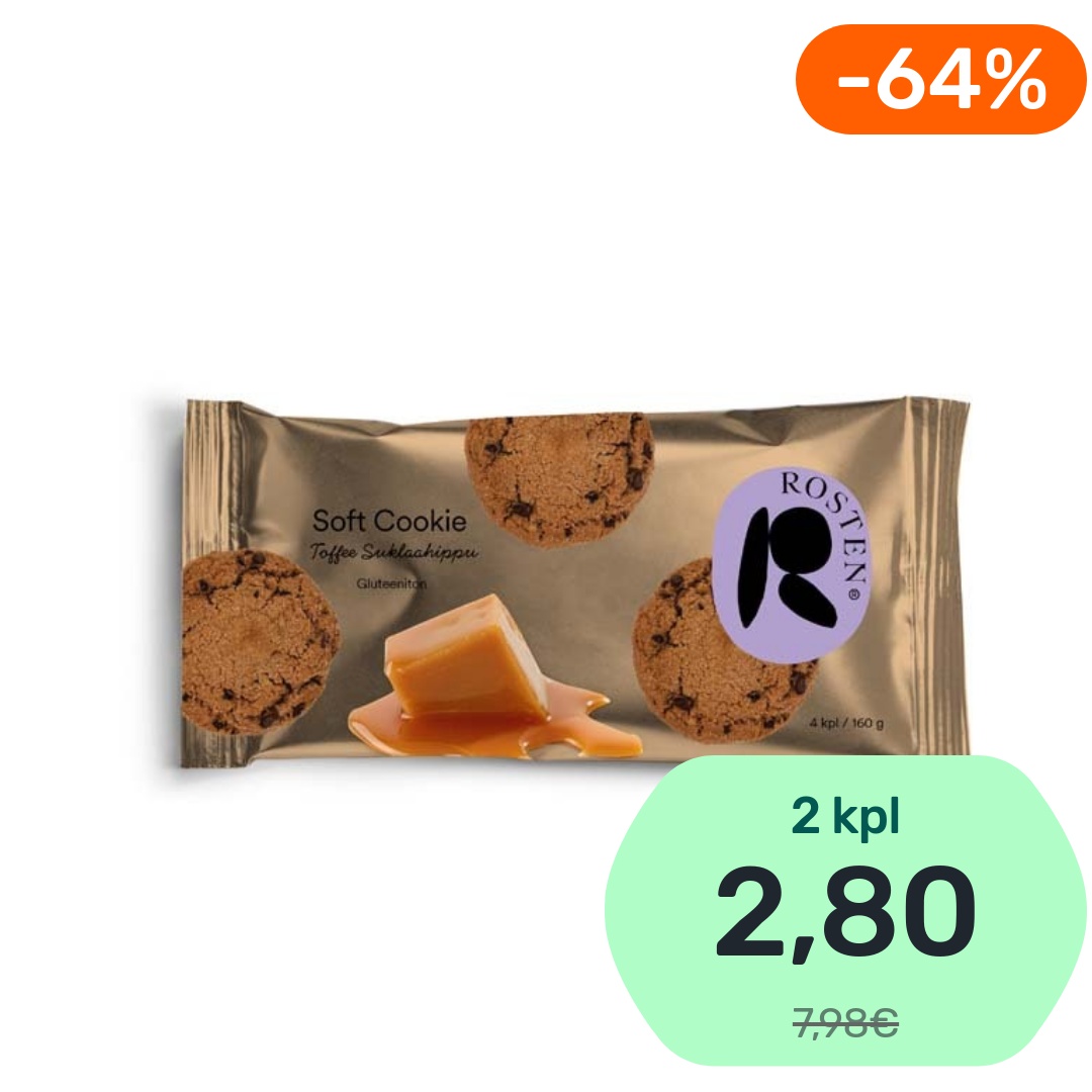 Rosten Soft Cookie Toffee Suklaahippu keksi gluteeniton 160g