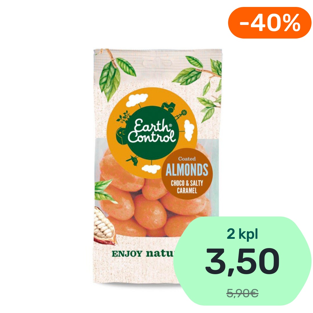 Earth Control Coated Almonds Salty Caramel suklaakuorrutettu manteli 125g