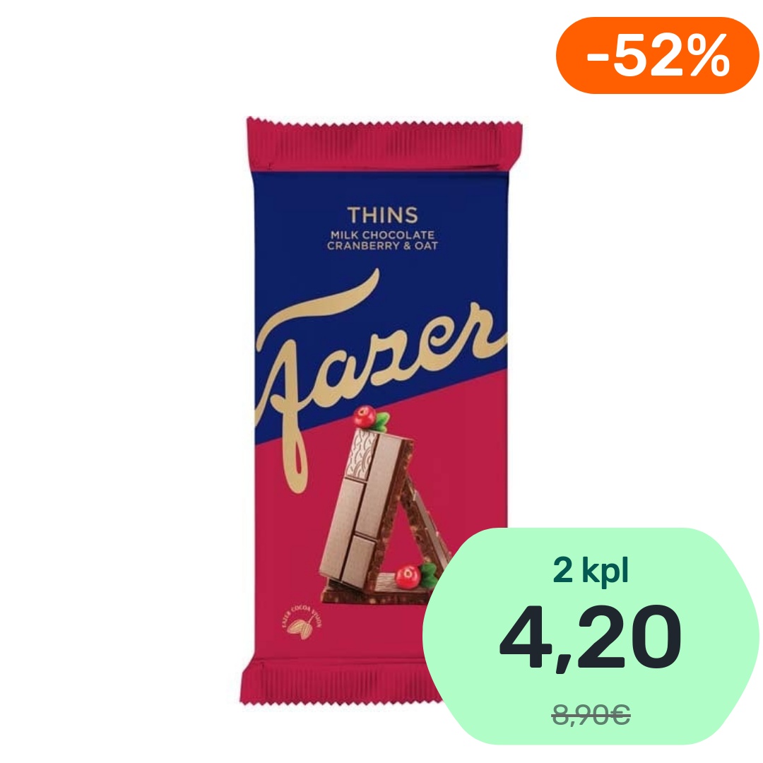 Karl Fazer Thins Cranberry & Oat maitosuklaalevy 95g