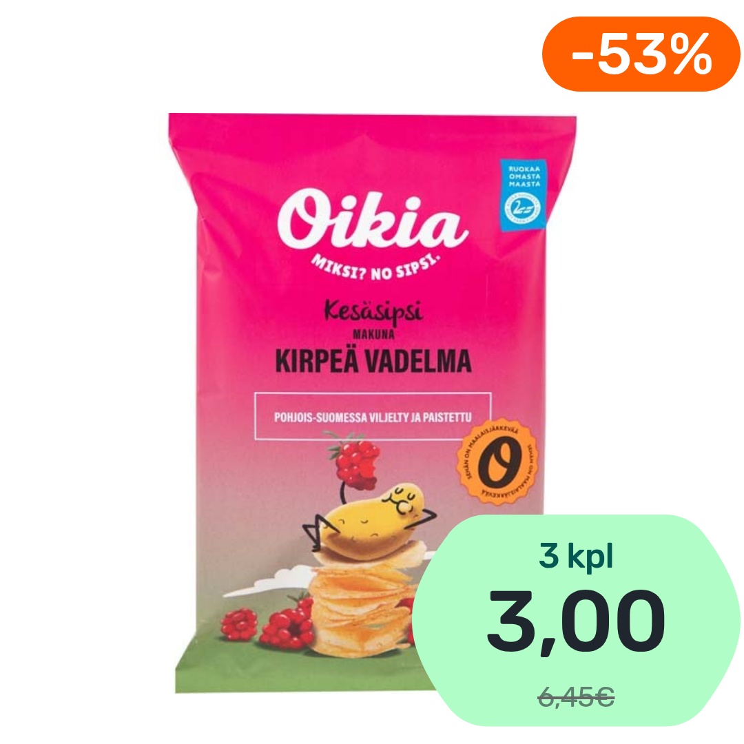 Oikia Kesäsipsi Kirpeä Vadelma perunalastu 180g