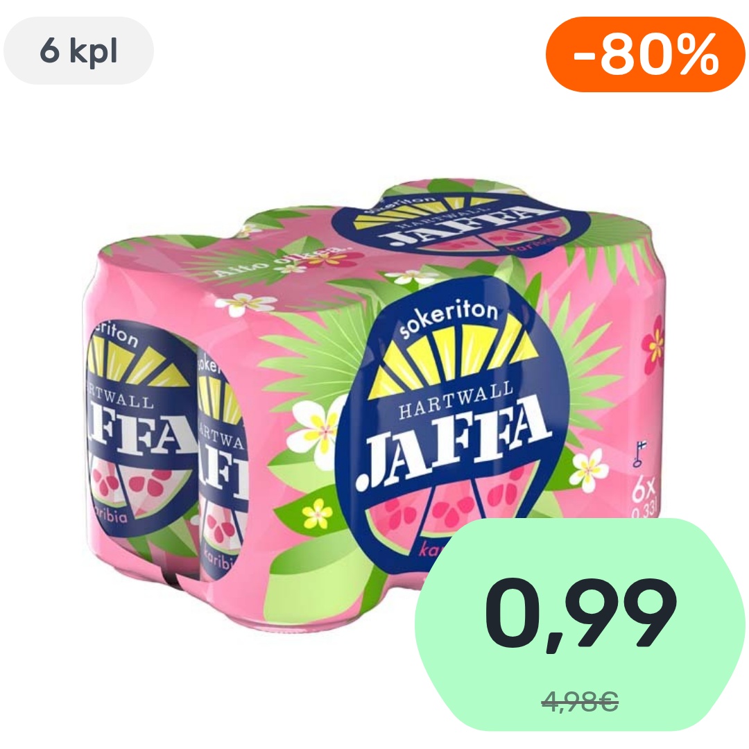 6kpl Hartwall Jaffa Karibia sokeriton virvoitusjuoma 330ml