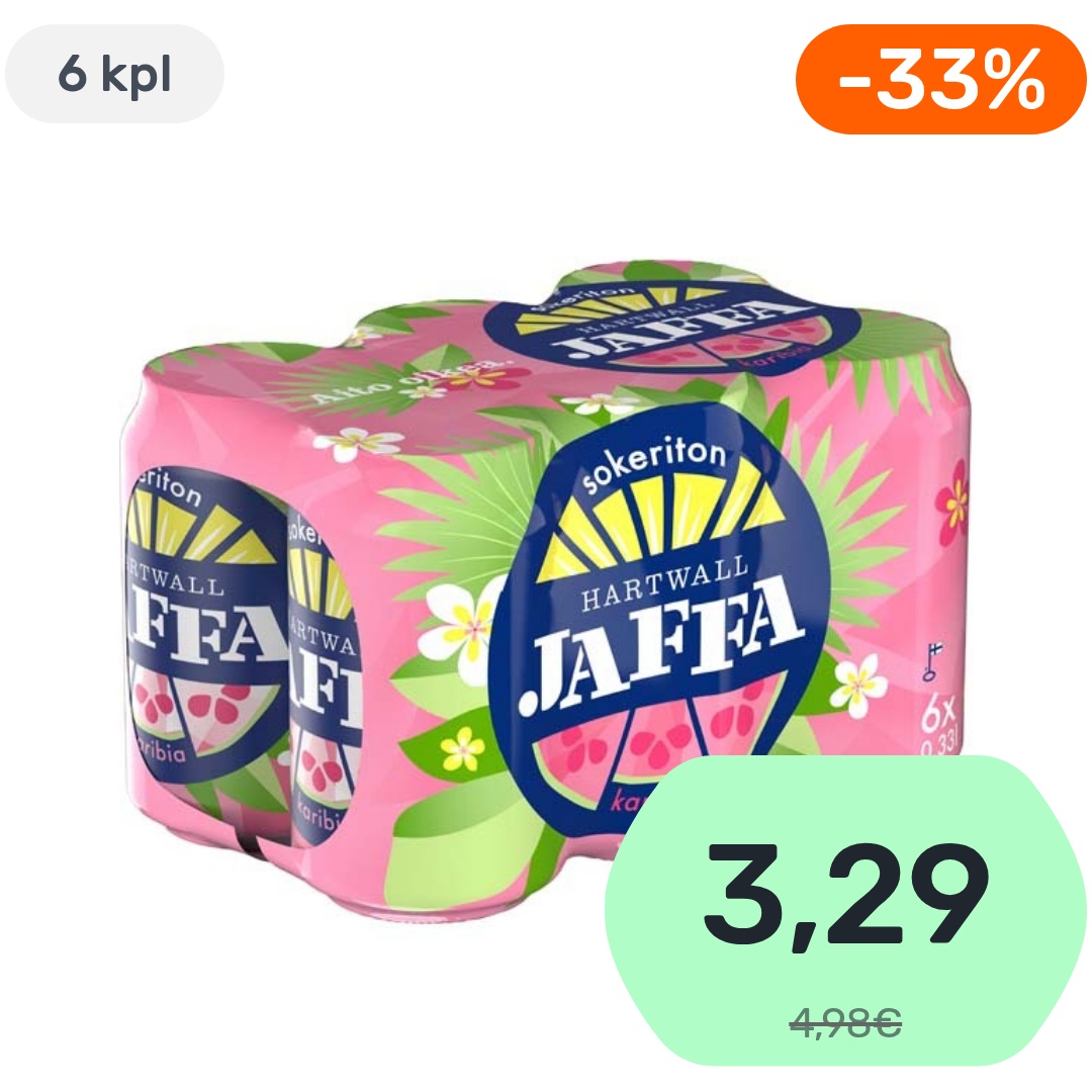 6kpl Hartwall Jaffa Karibia sokeriton virvoitusjuoma 330ml