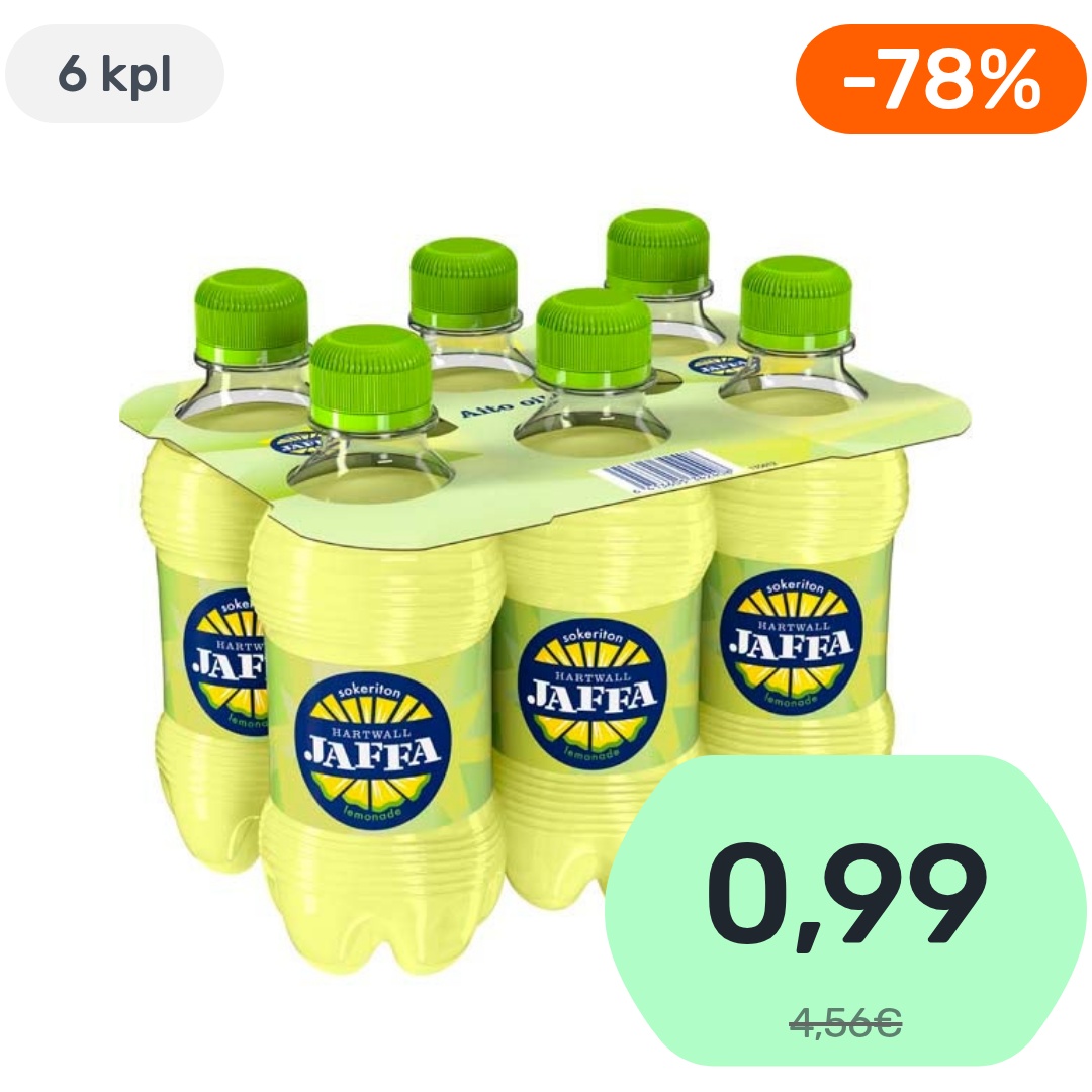 6kpl Hartwall Jaffa Lemonade virvoitusjuoma sokeriton 330ml